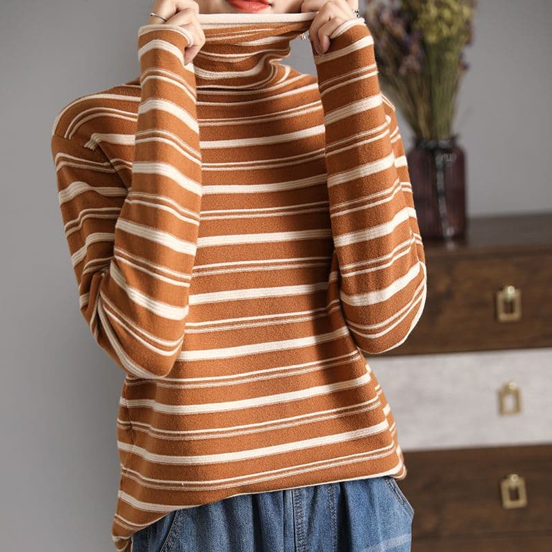 Retro-style Long-sleeve Striped Base Shirt For Everyday Wear And Commuting