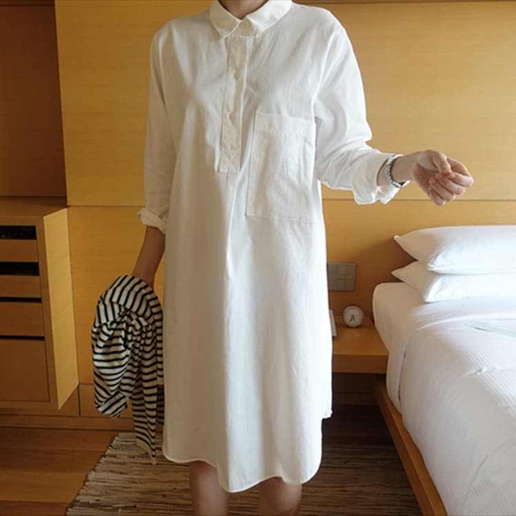 Figure-flattering Single-breasted Casual Long-sleeve Dress