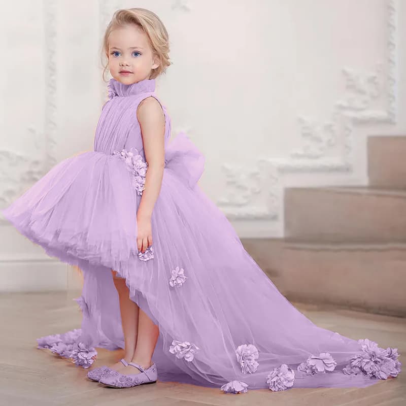 Sleek Sleeveless Train Runway Dress For Girls