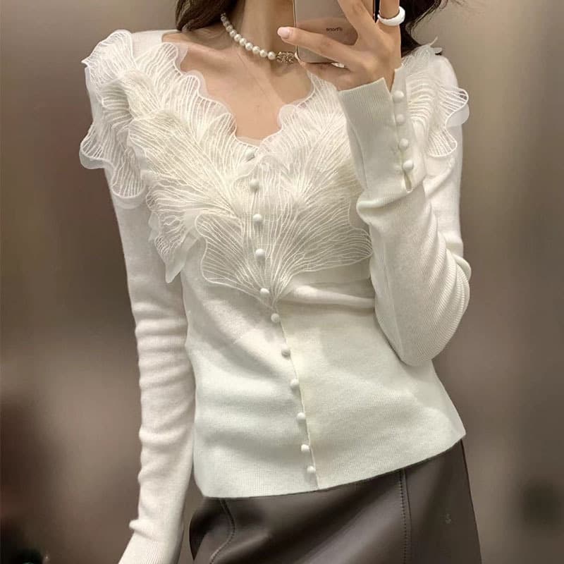 Womens Lace Autumn Top With A Sophisticated High-end Look