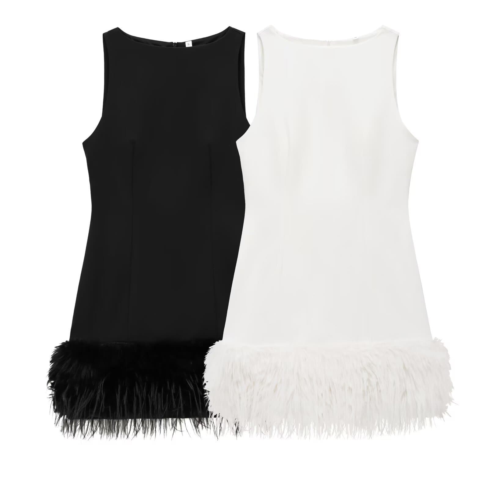 Fashionable Versatile And Chic Feather-decorated Dress