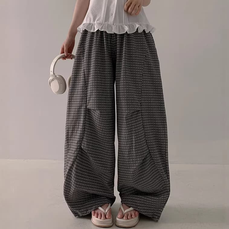 Elastic-waist Loose-fit Laid-back Long Pants
