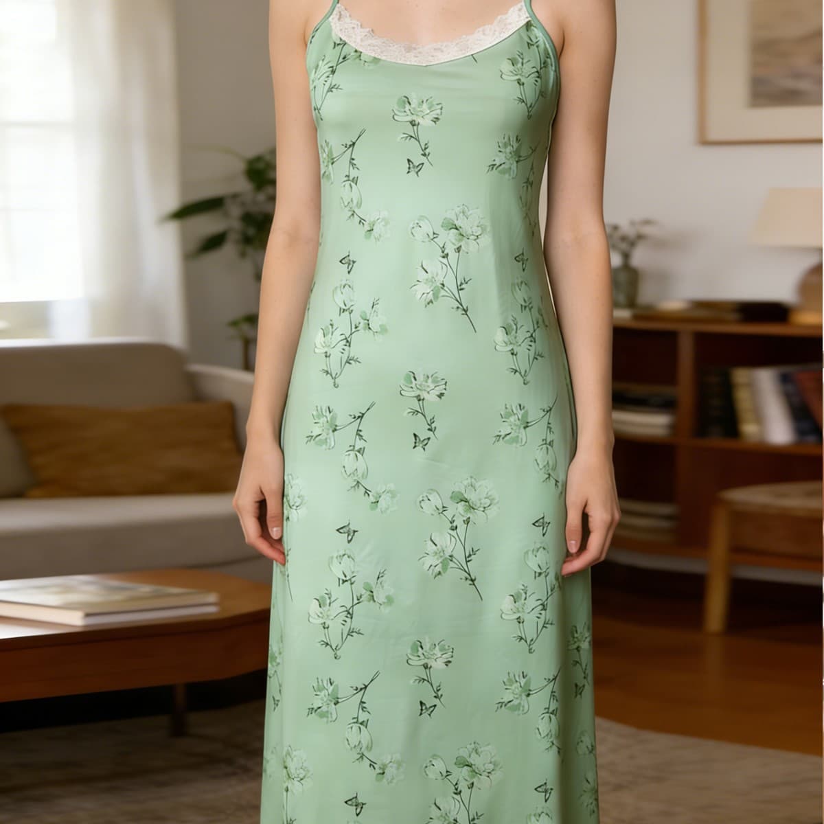 Adjustable Womens Lace-Trimmed Pajamas