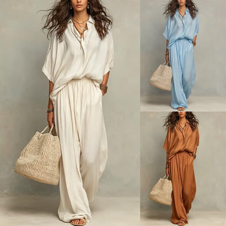 Womens Minimalist Shirt And Wide-leg Pants Set