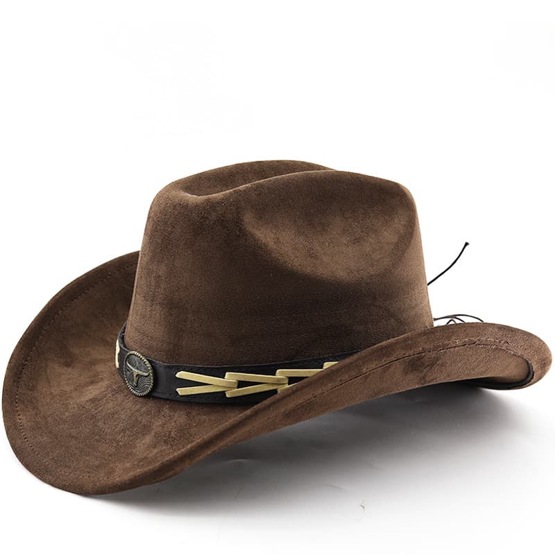 Cowhide Belt-decorated Suede-trimmed Western Cowboy Hat