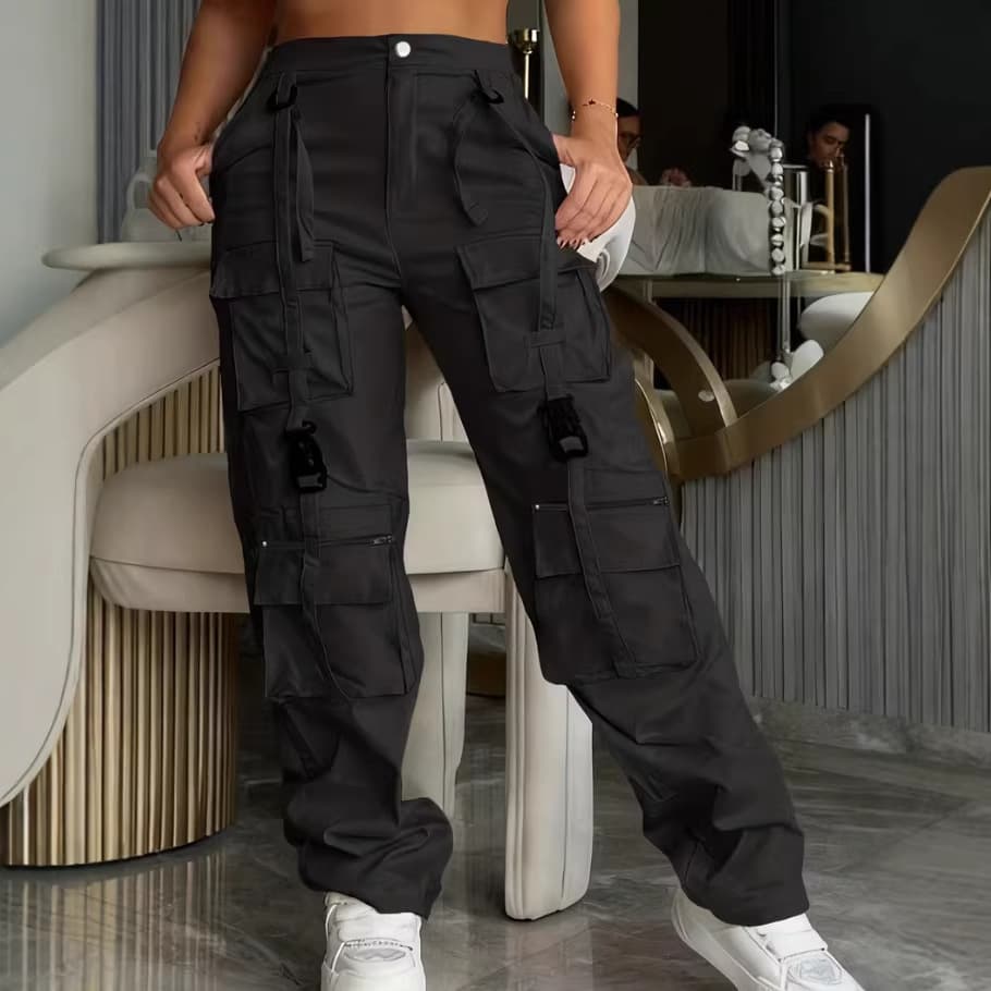 Casual Athletic Pants Featuring A Drawstring Dual Zippers And Multiple Pockets