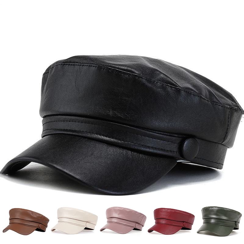 Fashionable PU Flat-top Beret British-style Trendsetter