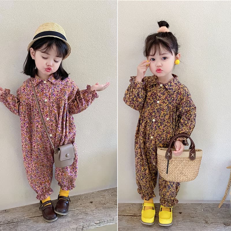 Floral Long-sleeve Padded Brushed Romper For Little Girls