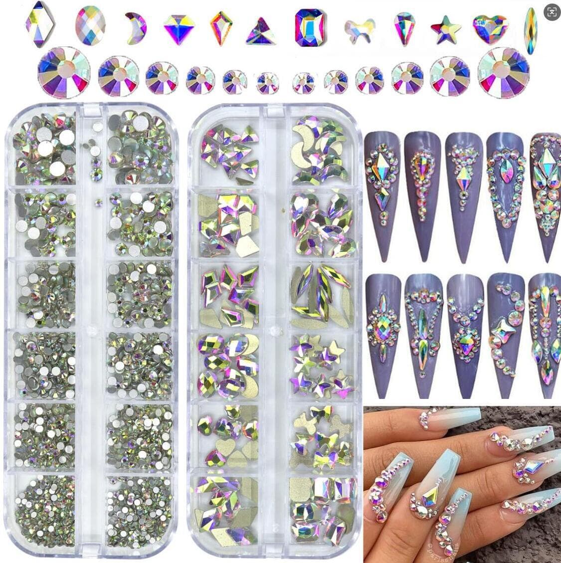 12-grid Water Drop Heart AB Crystal Nail Art Decorations