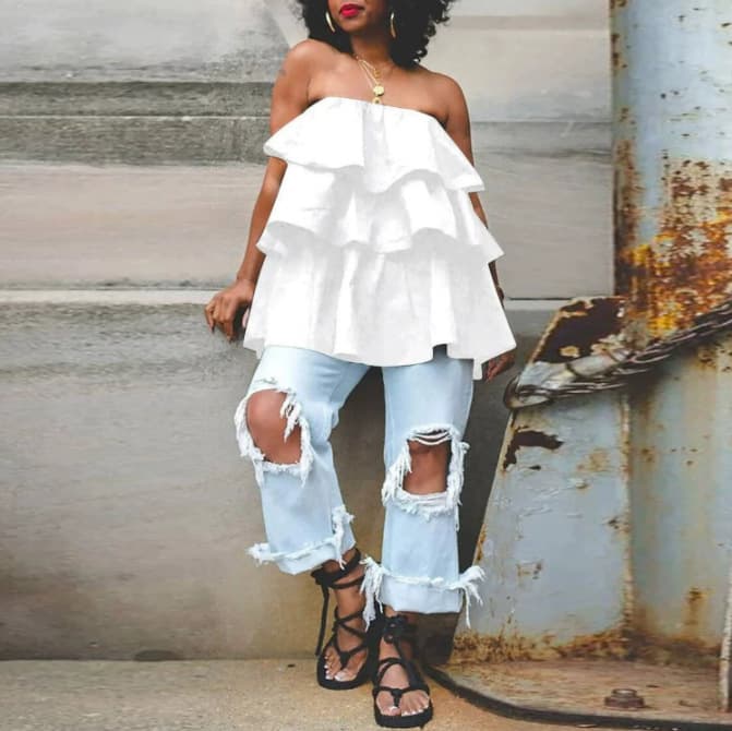 Fashionable Bandeau Ruffled And Puff Skirt