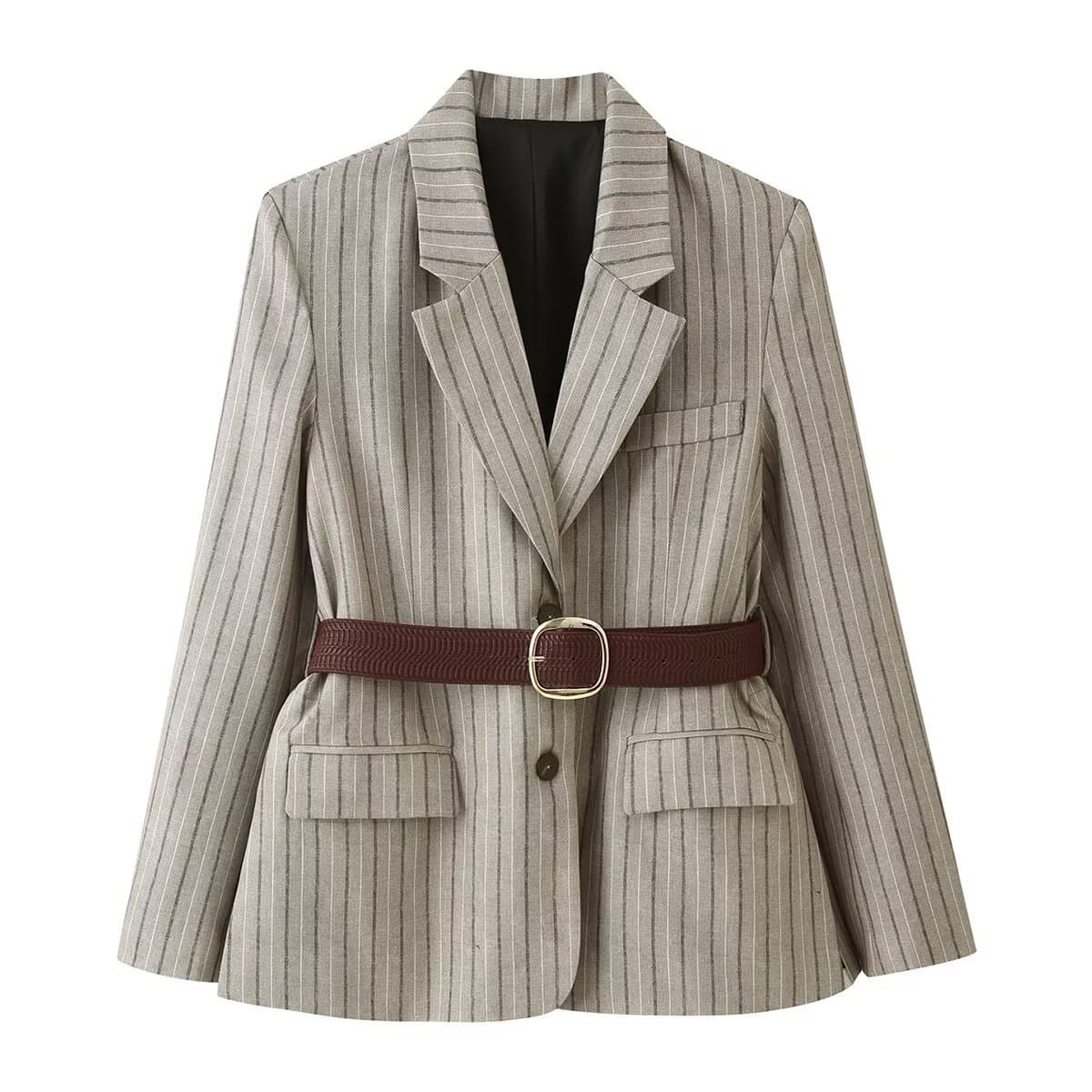 Fashionable Herringbone Blazer With A Belt