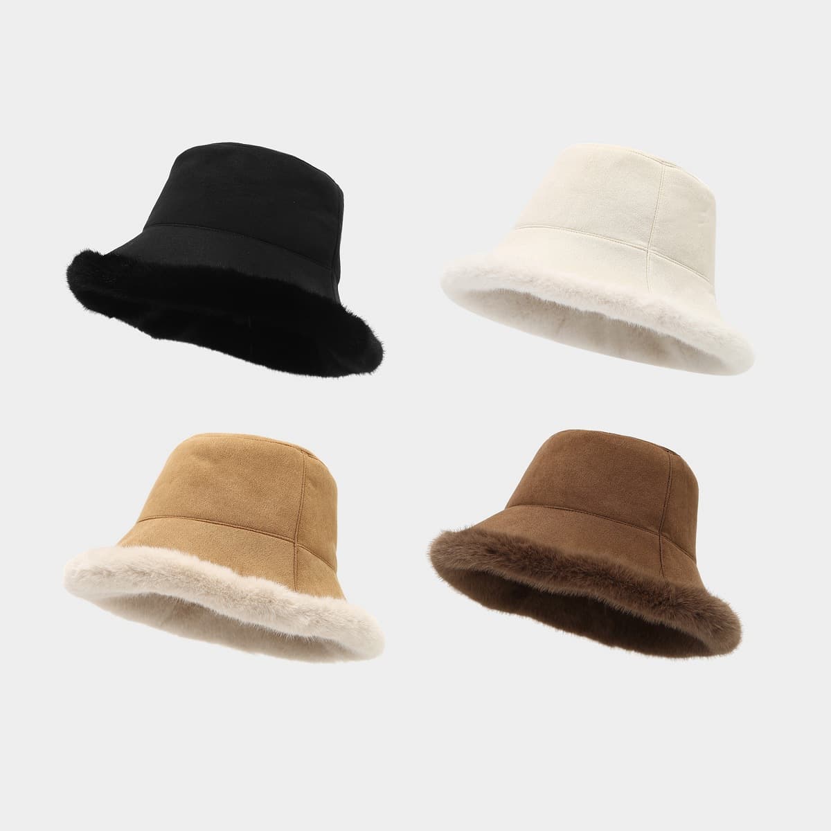 Double-Sided Bucket Hat Thickened Plush Warm Fishermans Hat For Women