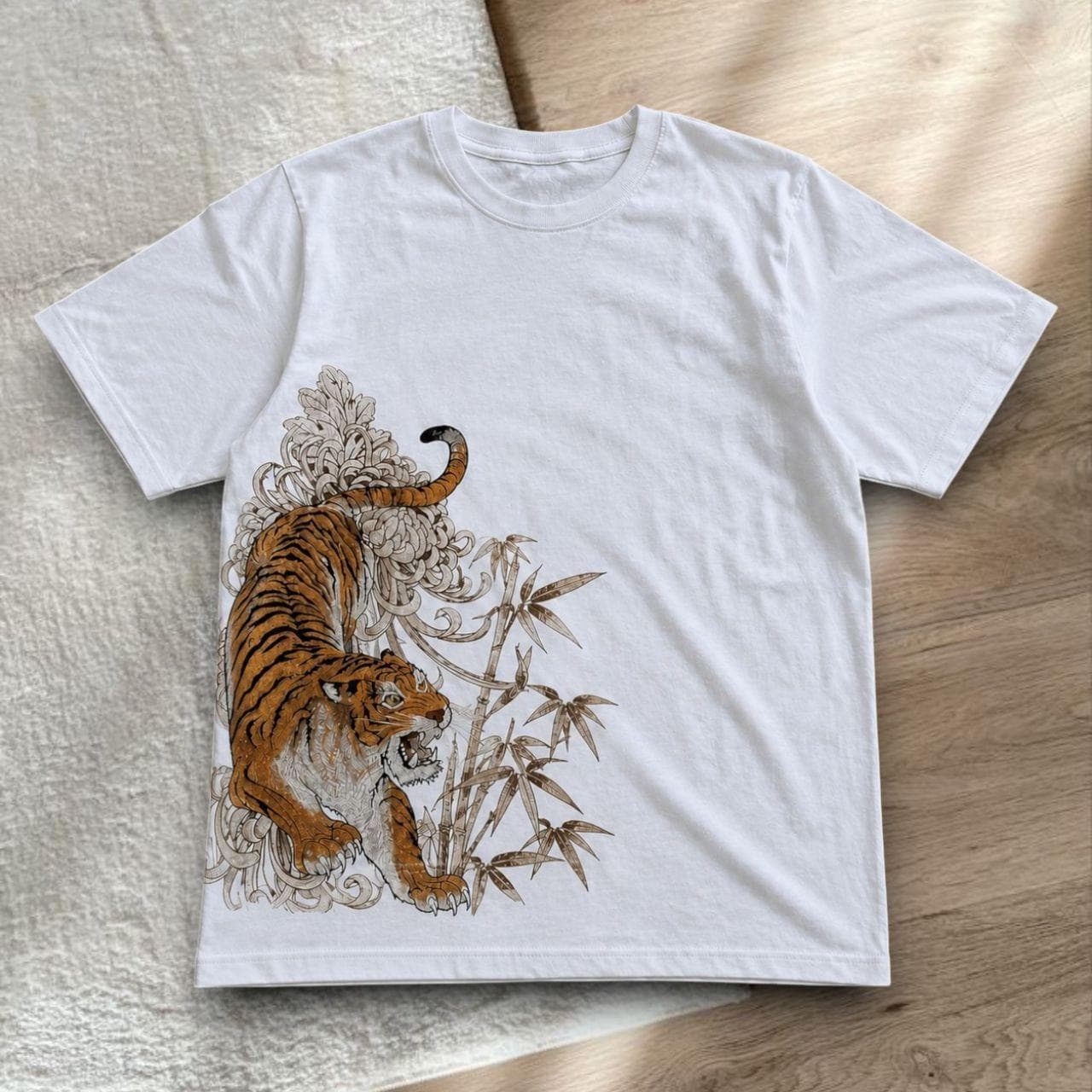 Womens Cotton Short-sleeved Loose-fitting Top With A Tiger Print