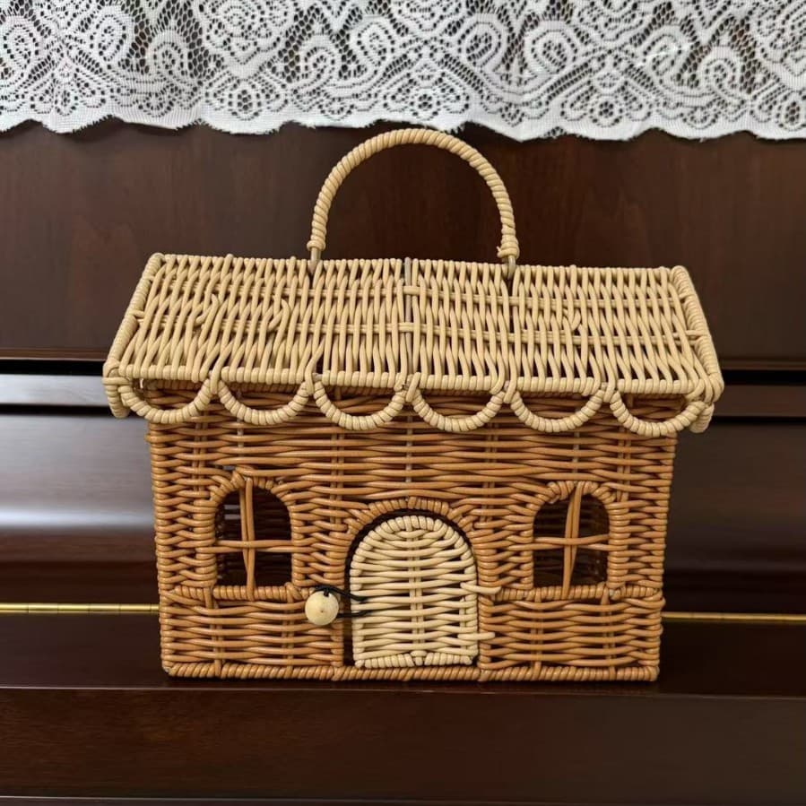 Woven Bag Childrens Toy Handbag Straw Basket With Lid Storage Basket