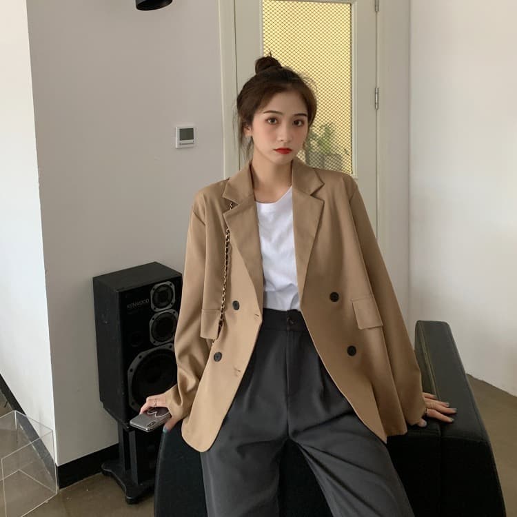 Black Lapel Blazer Womens Relaxed-fit Elegant Long-sleeve Top