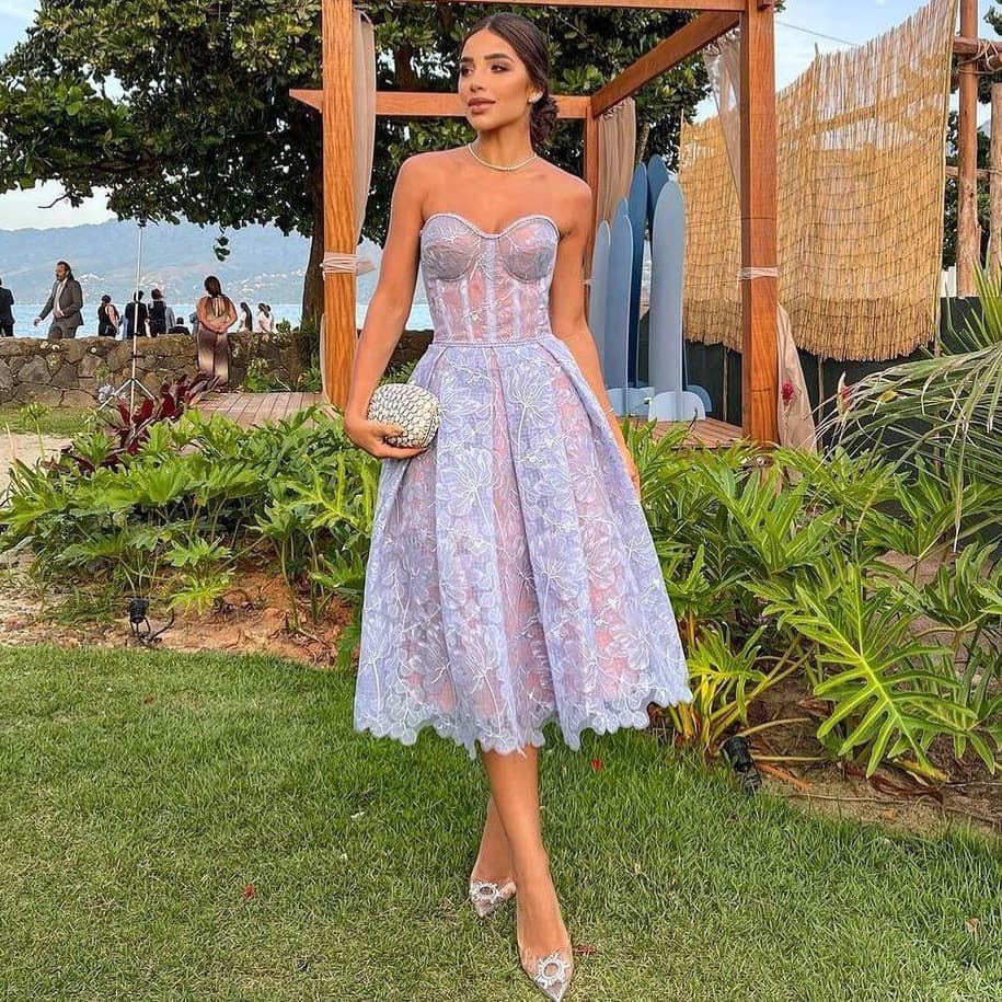 Sexy Strapless Dress With Embroidered Lace