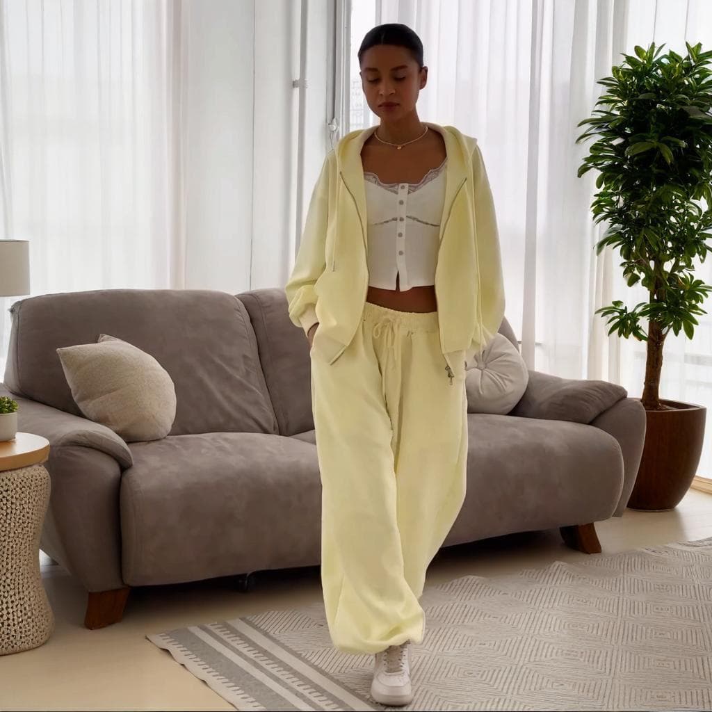 Womens Wide-leg Pants Set With A Zip Closure