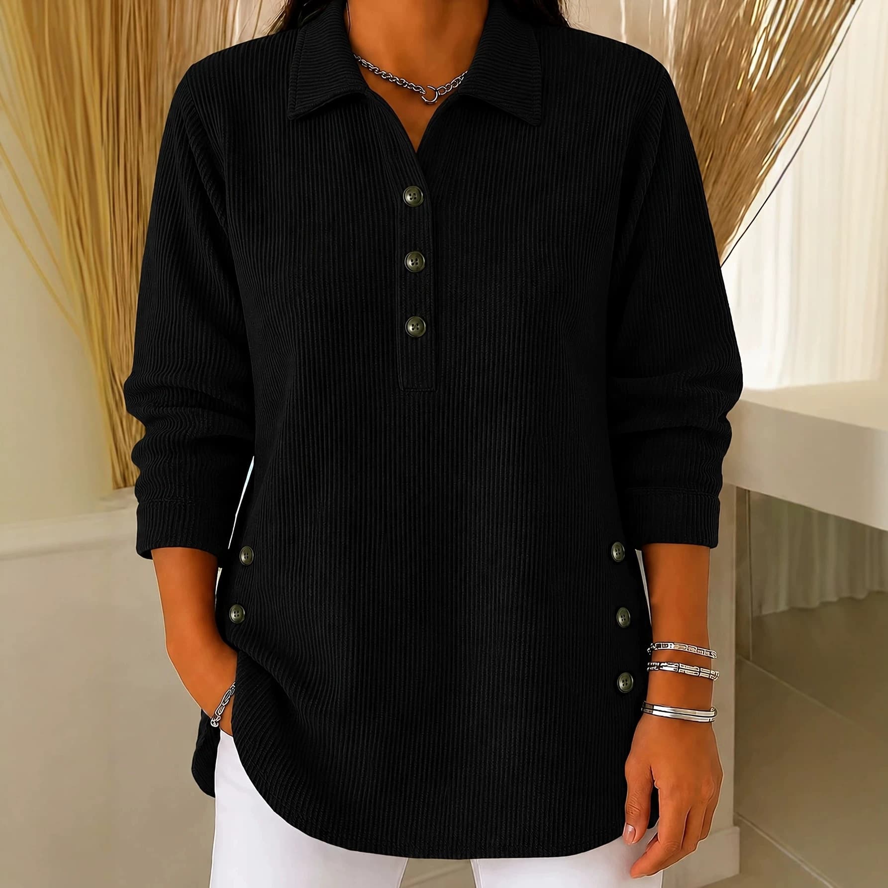 Womens Striped Button-up Sweatshirt Long-sleeve Casual Top