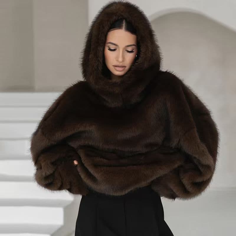 Women's Mink-faux-fur Pullover Hoodie