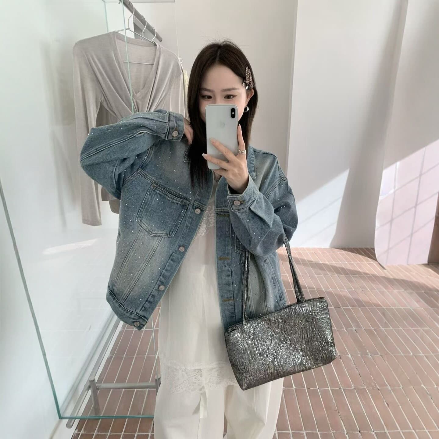 Vintage Denim Jacket Womens Short, Loose-fit Top