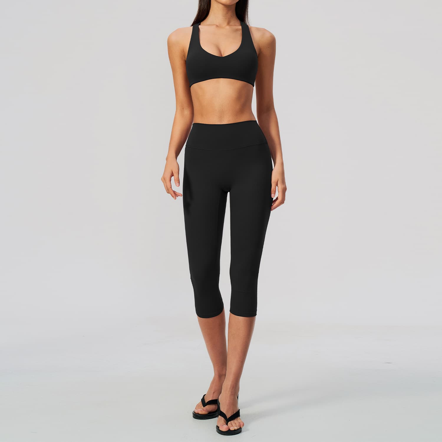 Womens V-neck Cross-Neckline High-Waist Bootcut Cropped Pants Set