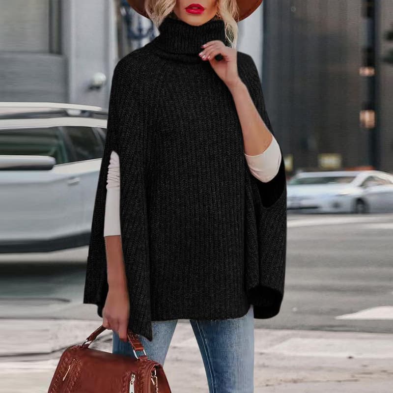 Turtleneck Fashion Cape Loose Womens Sweater