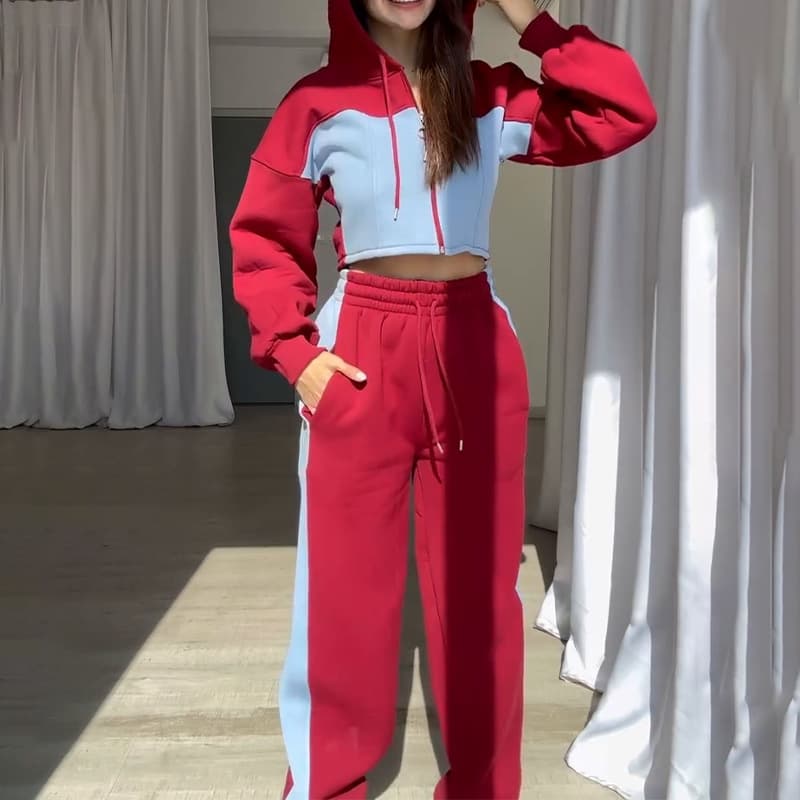 Fashionable Hooded Top And Casual Trousers Set