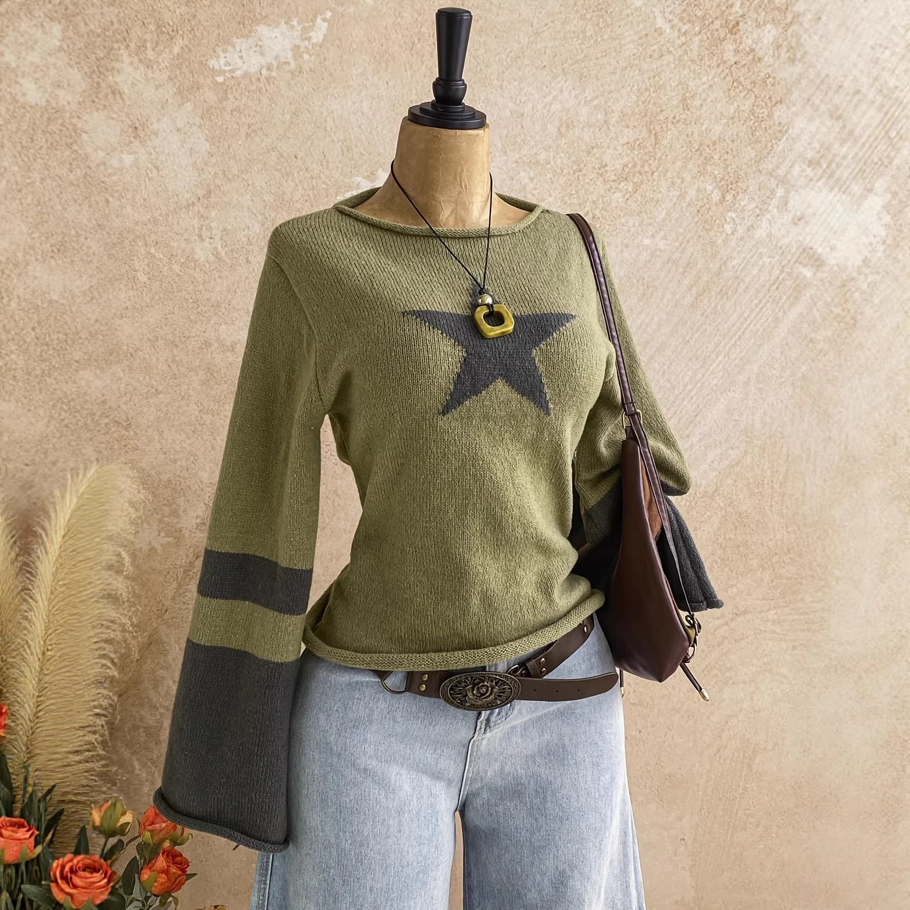 Off-shoulder Long-sleeve Knit Sweater For Women