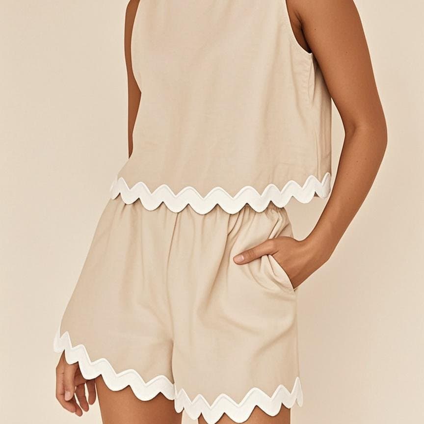 Solid-color Sleeveless Shorts Set For Women