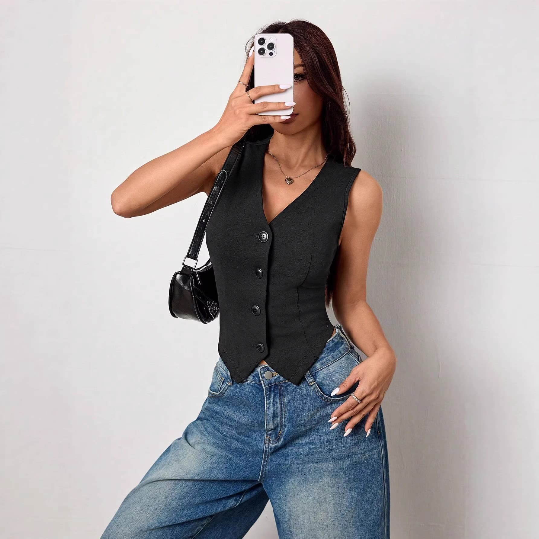 Knitted Versatile Slim-Fit Single-Breasted Womens Casual Vest Top