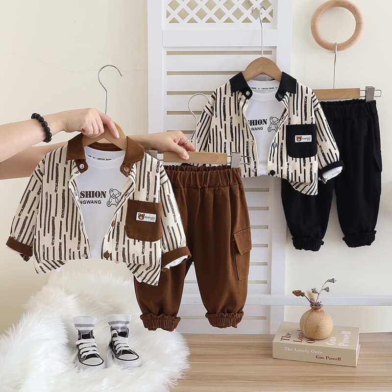 Boys' Casual Long-Sleeve Three-Piece Set