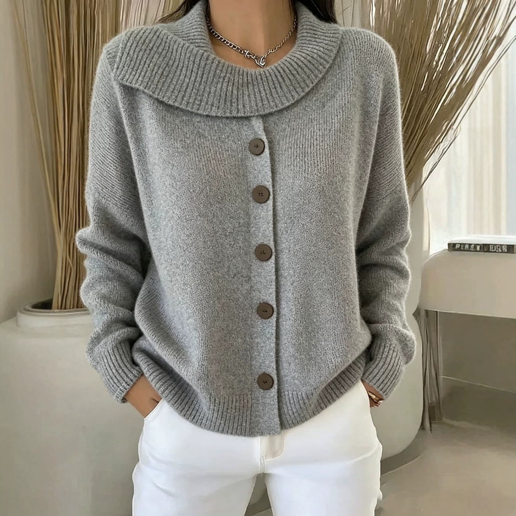 Knitted Cardigan With Buttons Womens Sweater Jacket