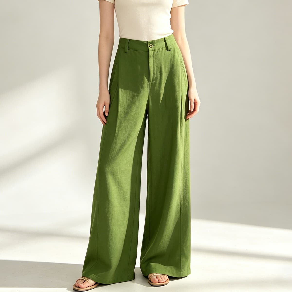 Womens Tencel Linen Wide-leg Pants