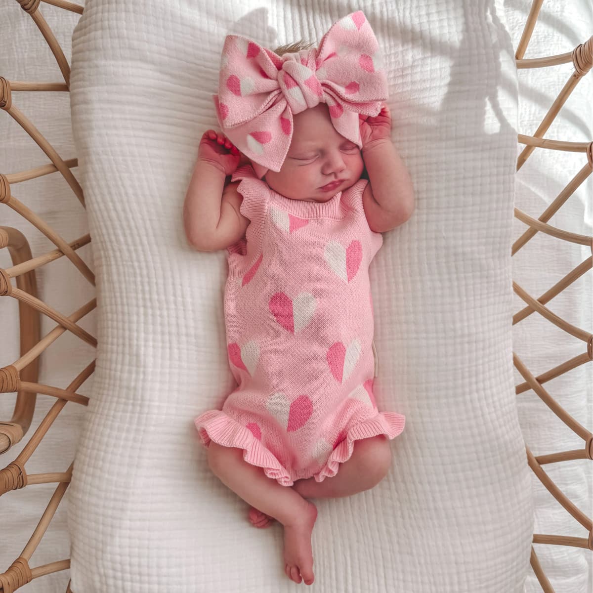 Baby Sweater Heart Jacquard Ruffle-Trimmed Strap Romper