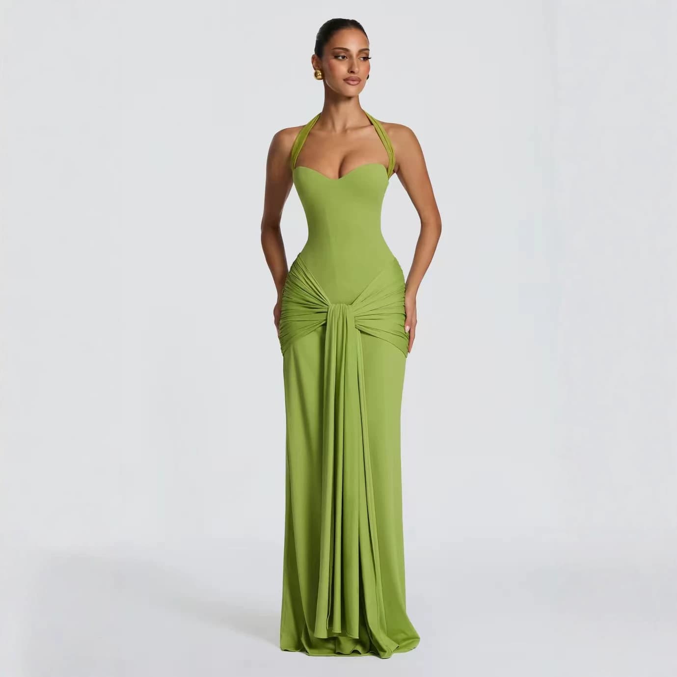 Side-tie Knot Pleated Slim-fit Dress