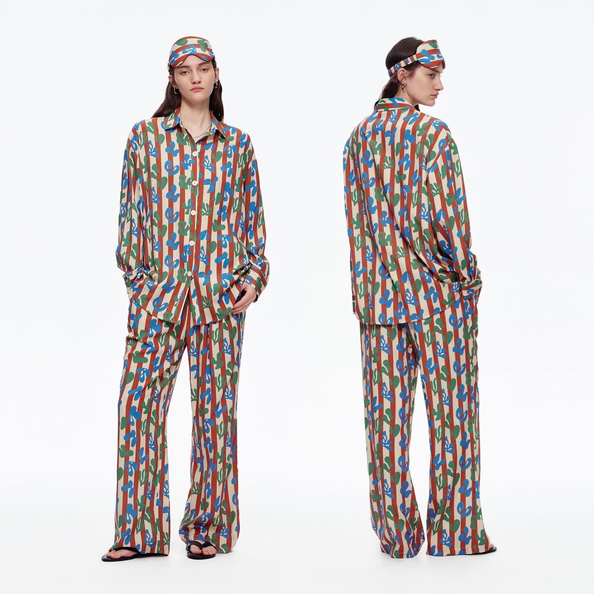 Printed Striped Long-sleeve Pants Set