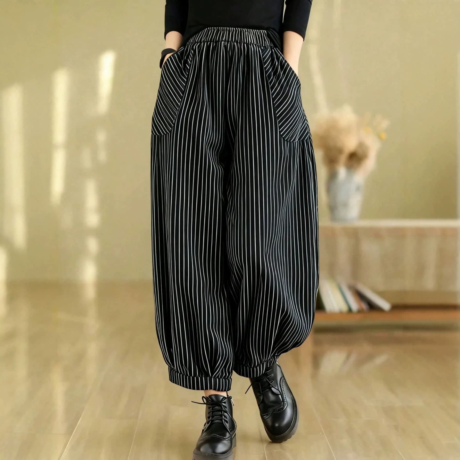 Harem Pants Striped Casual Womens Trousers