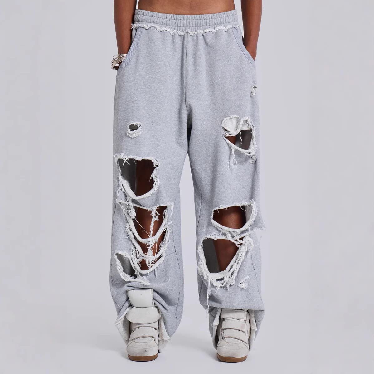 Broken Hole Design Wide Leg Loose Casual Pants