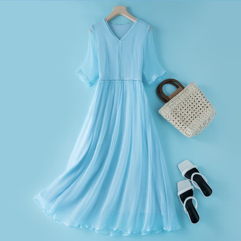 Womens Seven-quarter-sleeve Silk Dress