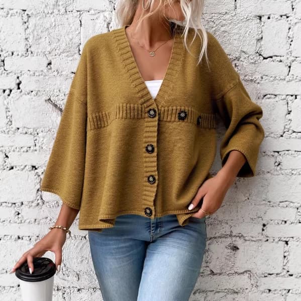 Loose V-neck Single Breasted Knitted Cardigan For Women