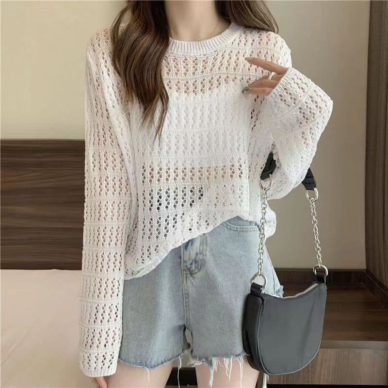 Womens Thin Hollow-out Knit Top