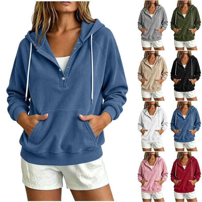 Corduroy Hooded Sweatshirt Womens Loose-fitting Top