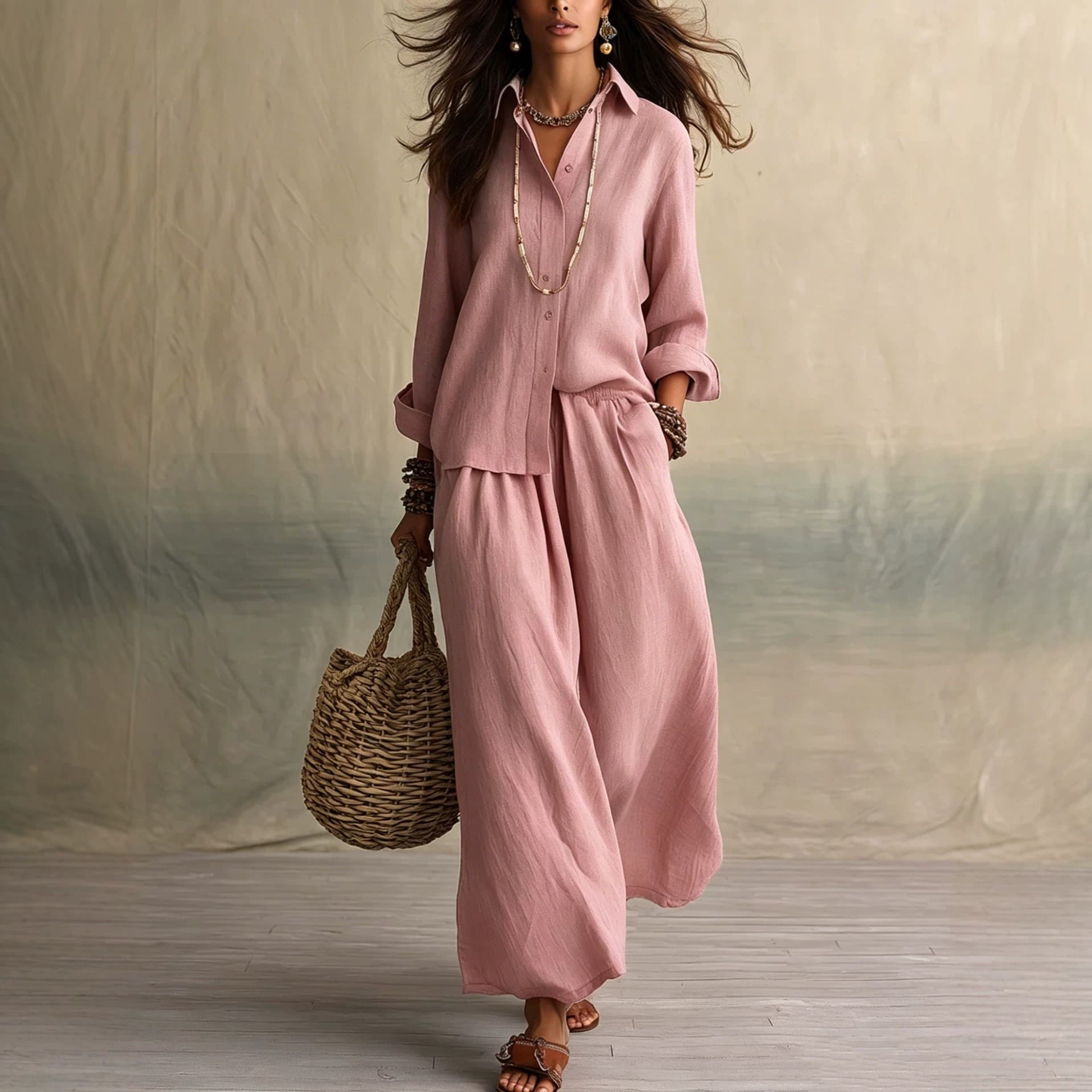 Loose-Fit Shirt And Pants Womens Set
