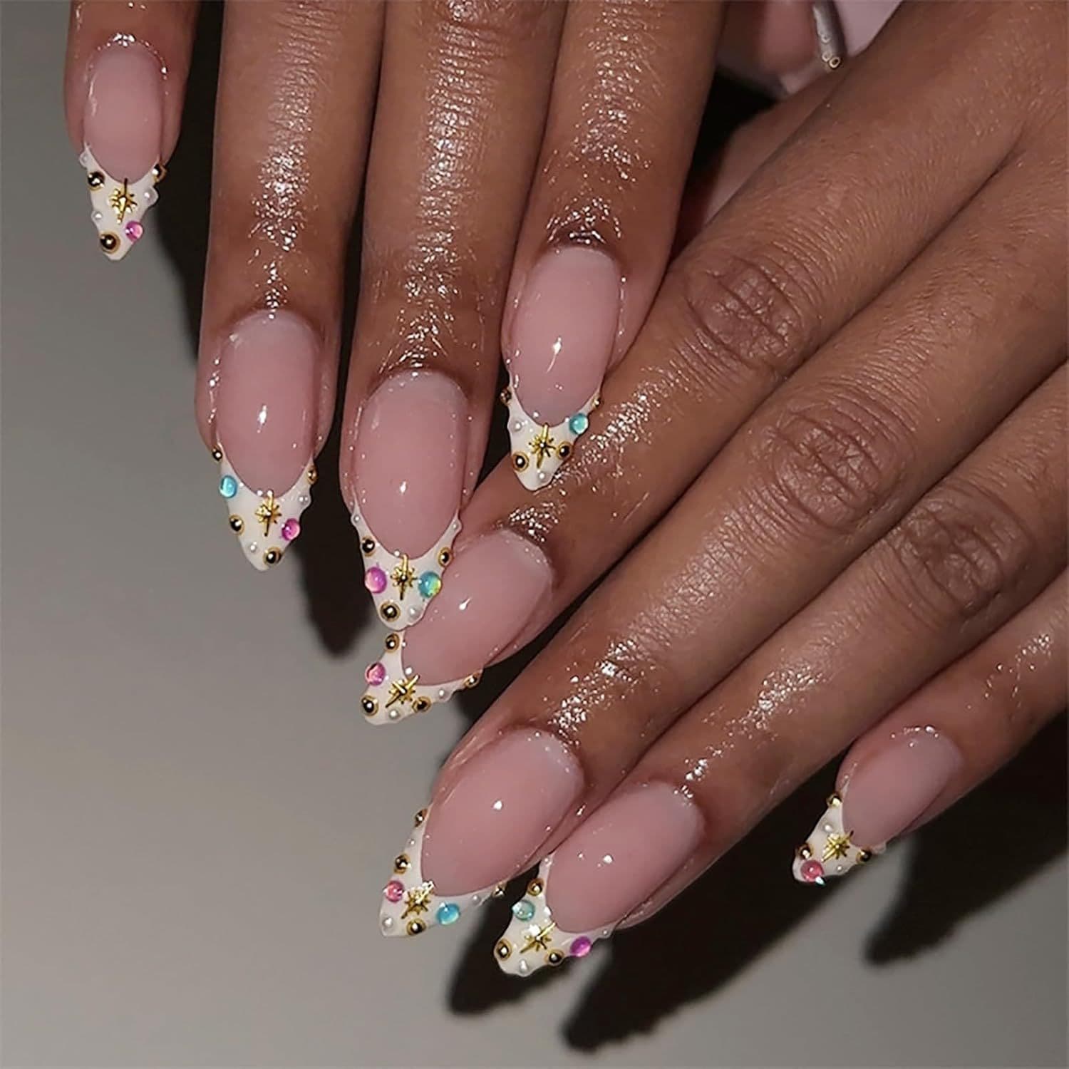 Cross-border Boxed Set Of 24 French-style Colorful Pearl Mermaid Artificial Nails