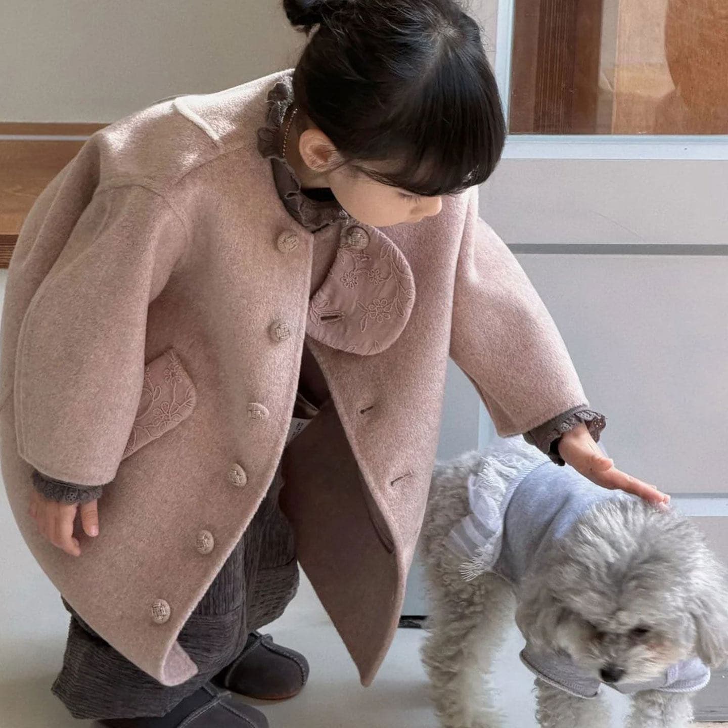 Warm Mid-length Wool Coat For Little Girls