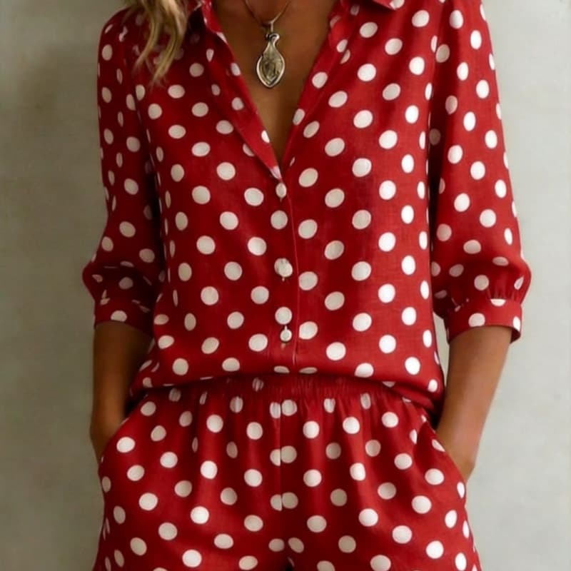 Womens European And American Cross-Border Casual Holiday Printed Polka-Dot Set