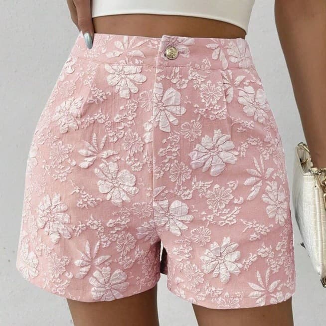 Textured Jacquard Elegant High Waist Straight Shorts
