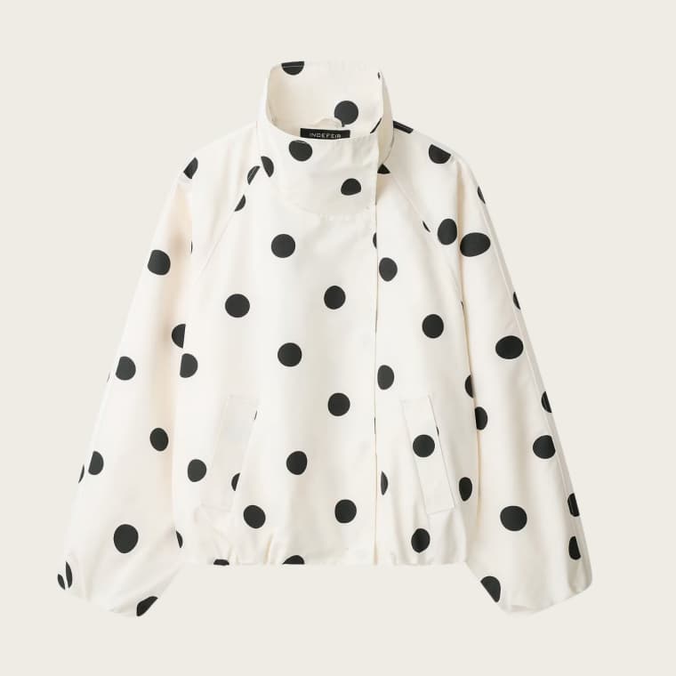 Polka-dot Turtleneck Aviator Jacket