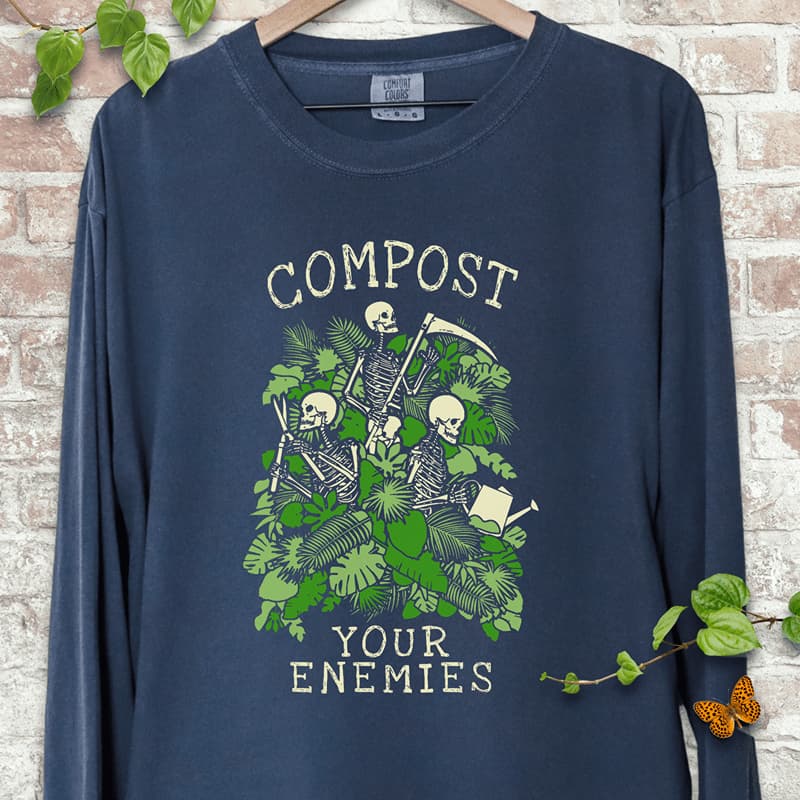 Compost Your Enemies Skull Long-Sleeve Casual
