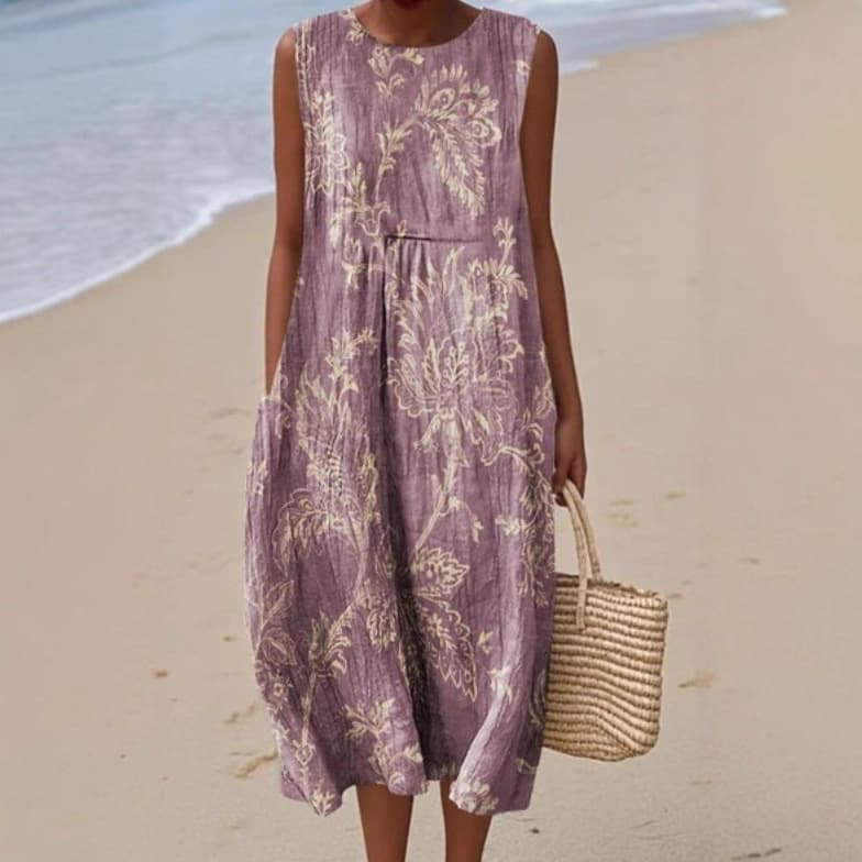 Sleeveless Pocketed Casual Printed Dress With A Sophisticated Vibe